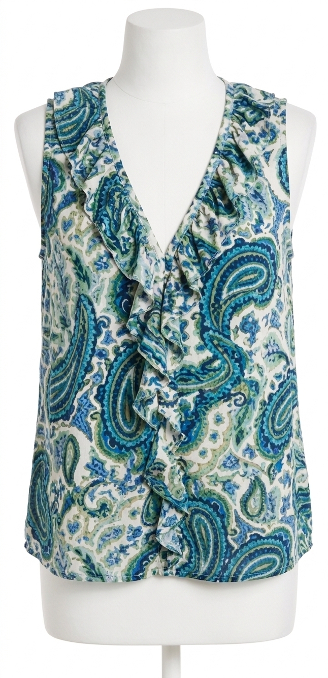 NEW DREW bree print ruffle tank in turqouise